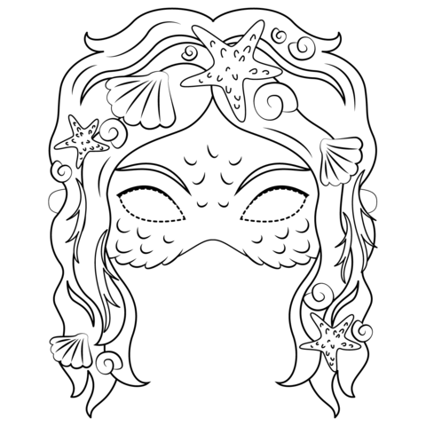 Mermaid Mask Coloring Page